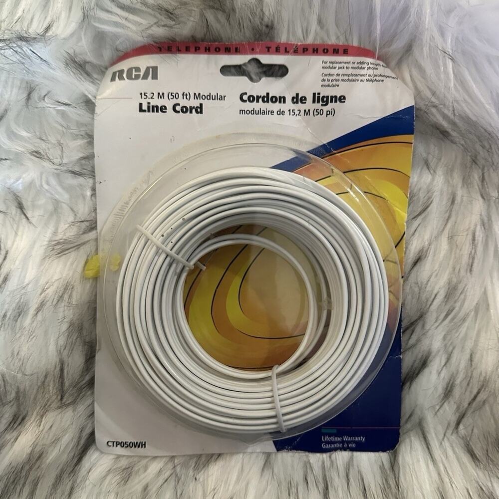 RCA Modular Phone Line Cord RJ-11 to RJ-11 50 ft White CTP050WH